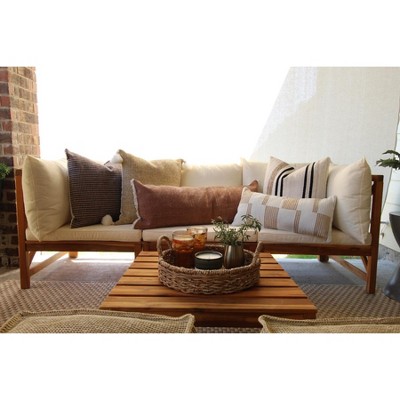 Teak Brown Acacia Wood 3-Piece Outdoor Sectional Sofa Set