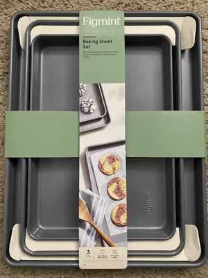 Safuu Non-Stick Baking Sheet Set 3 Pcs for Cookies & More, Heavy-Duty Aluminum Baking Sheets with Gray Silicone Handles