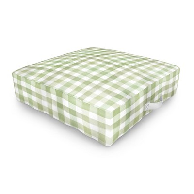 Ninola Design Watercolor Gingham Salad Green Outdoor Floor Cushion - Deny Designs