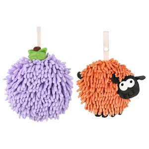 REGALWOVEN 2 Pcs Cute Comfortable Soft Absorbent Chenille Ball Fuzzy Hand Towel - 1 of 4