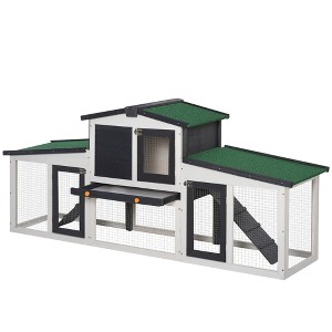 SKYONE Gray Outdoor Wooden Rabbit Hutch with Double Runs, Removable Tray, Ramps & Asphalt Roof, 78" - 1 of 4