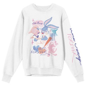 Looney Tunes Lola & Bugs Bunny Always Forever Crew Neck Long Sleeve White Adult Sweatshirt - 1 of 4