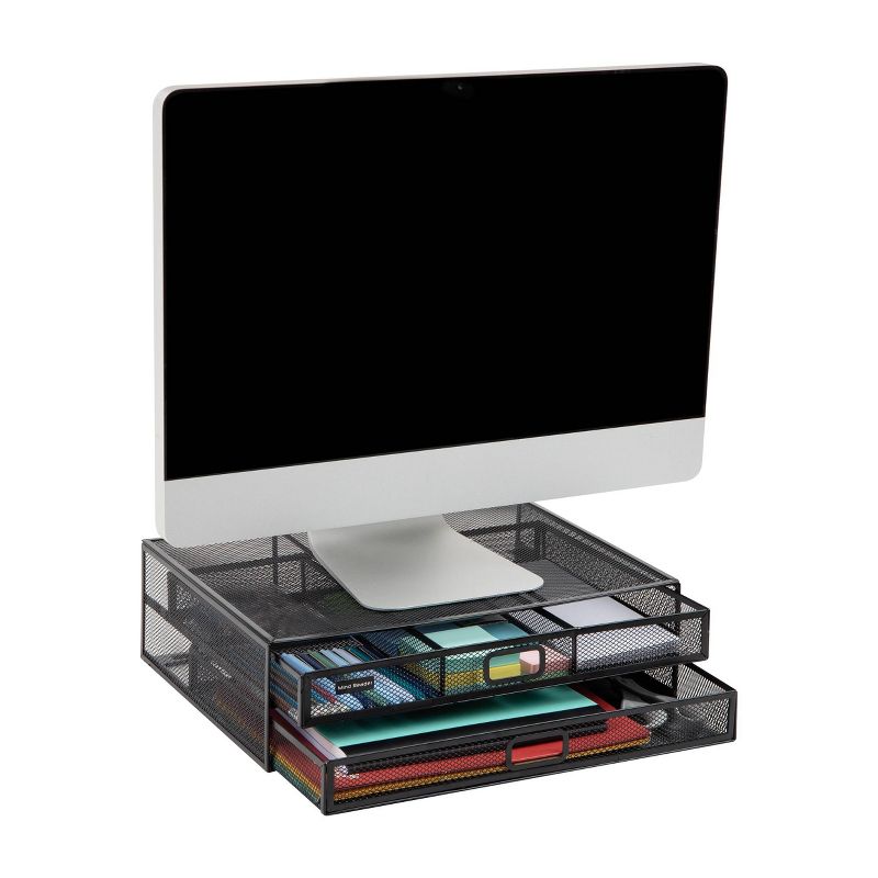 Mind Reader Metal Desk Monitor Stand/Riser with 2 Organizer Drawers Black, 1 of 11