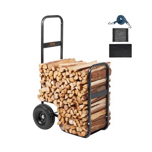 VEVOR Firewood Log Cart, 250 lbs Capacity, Outdoor and Indoor Wood Rack Storage Mover with PU Wheels & Waterproof Cloth,Heavy Duty Steel Dolly Hauler - 1 of 4