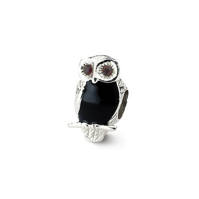 Black Bow Jewelry Sterling Silver, CZ and Black Enameled Wise Owl Bead Charm