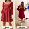 EXLURA Womens Square Neck Dress Long Puff Sleeve A-Line Casual Short Mini Dresses - 3 of 4