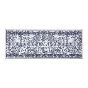 Faux Wool Vintage Distressed Floral Printed Area Rug with Floral  Vintage Design  Ultra Thin Low Pile Machine Washable Non Slip Stain Resistant Non - 1 of 4