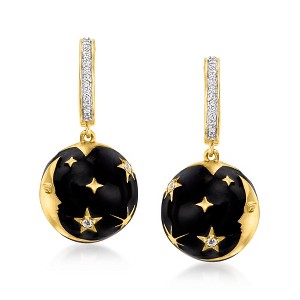 Ross-Simons 0.20 ct. t.w. White Topaz and Black Enamel Celestial Drop Earrings in 18kt Gold Over Sterling - 1 of 4