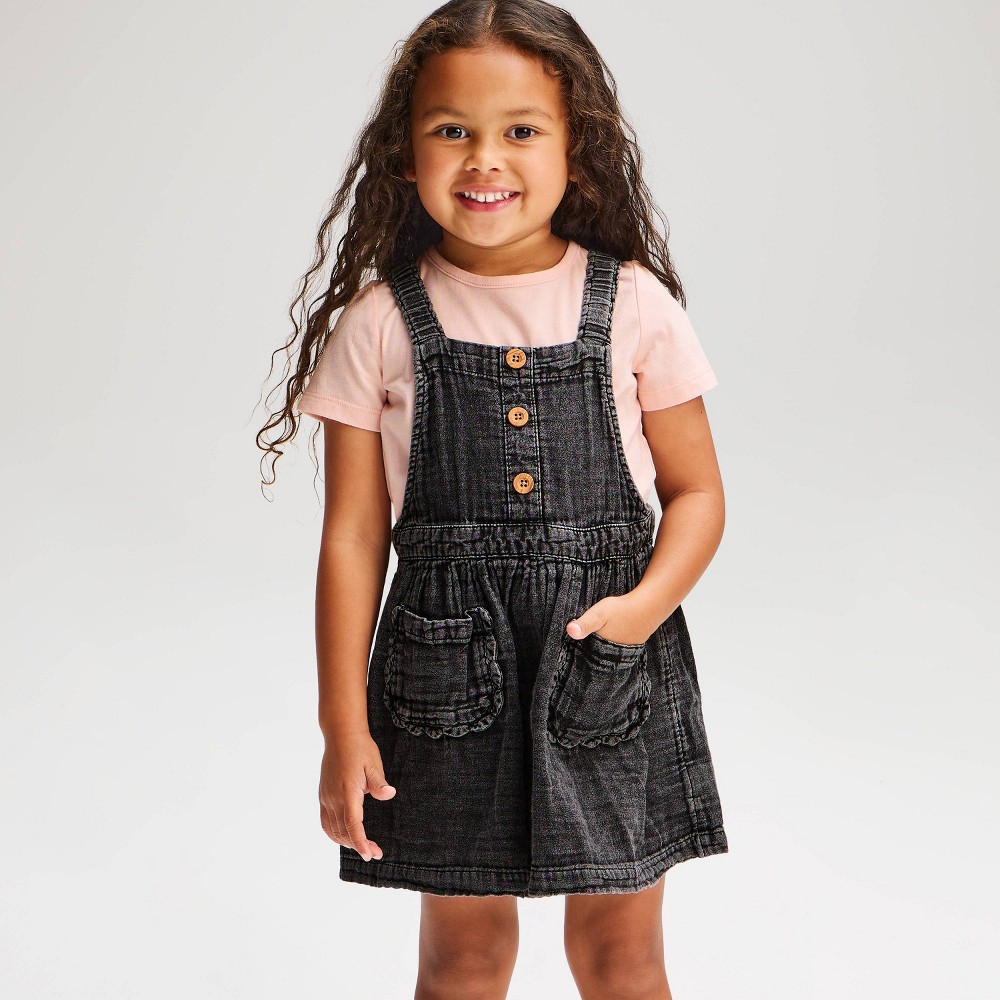 Toddler Girls' Denim Dress Set 2pc - Cat & Jack™ Black 3T