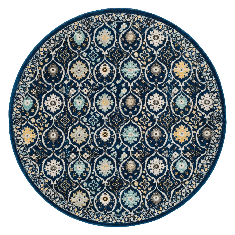 6'7in Floral Loomed Round Area Rug Dark Blue/Ivory - Safavieh