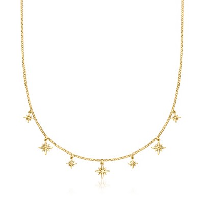 Ross-Simons Italian 18kt Gold Over Sterling Star Station Necklace Size 18