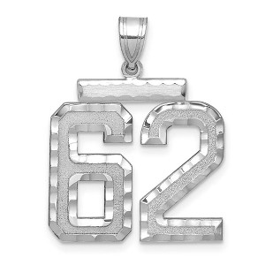 Black Bow Jewelry 14k White Gold, Varsity Collection, Large D/C Pendant, Number 62 - 1 of 3