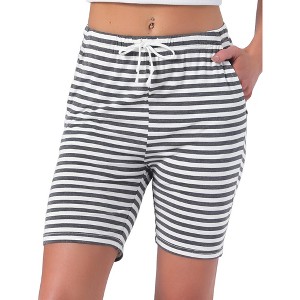 INSPIRE CHIC Women's Stripe Pajama Bottoms Soft Elastic Waist Drawstring Sleepwear Lounge Shorts with Pockets - 1 of 4