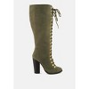 STREET-SLAY Antique Eyelets lace up Knee Boots In Olive - 2 of 4
