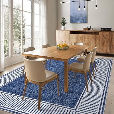 Modern Striped Area Rugs Washable Soft Rug for Living Room Thin Low Pile Non Slip Stain Resistant Carpet for Bedroom Office Farmhouse