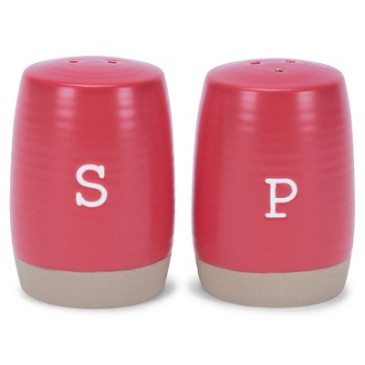 Nat & Jules Raw Bottom Red 3 x 2 Ceramic Salt and Pepper Shaker 2 Piece Set