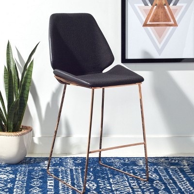 Saddle Style Black Leather Counter Stool with Gold Metal Frame