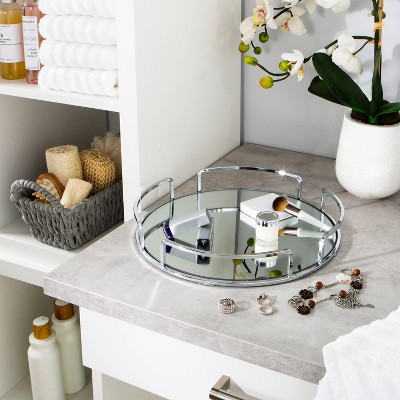 Elegant Chrome-Finished Round Glass Bathroom Tray