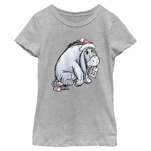 Girls Winnie the Pooh Eeyore Santa Letter Sketch T Shirt - 1 of 4