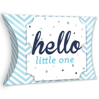 Big Dot of Happiness Hello Little One - Blue and Silver - Favor Gift Boxes - Boy Baby Shower Large Pillow Boxes - Set of 12