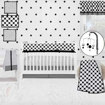 Bacati - Dots Stripes Black/White 10 pc Crib Bedding Set with Long Rail Guard Cover