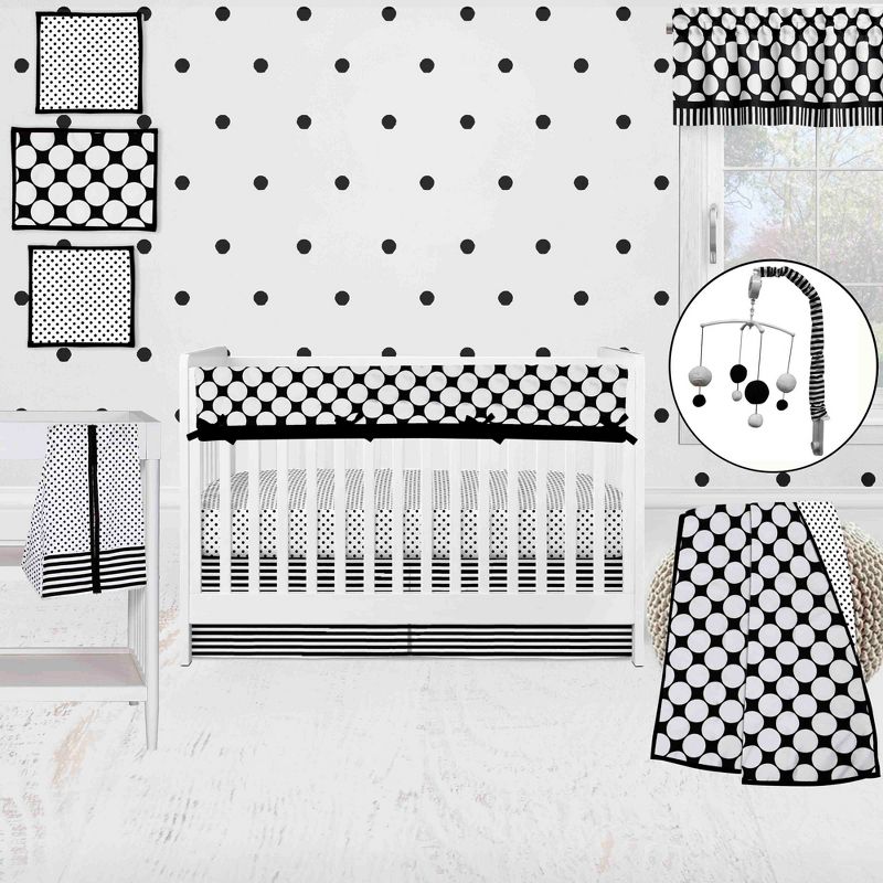 Bacati - Dots Stripes Black/White 10 pc Crib Bedding Set with Long Rail Guard Cover, 1 of 13