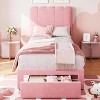 Twin Bed Frame with Drawer, Upholstered Platform Bed with Wave Headboard, Wooden Slats Support, No Box Spring Needed, Noiseless - 2 of 4
