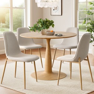 Dining Table Set for 4, Round Pedestal Kitchen Table with Upholstered Chairs, Modern Small Apartment Dining Room Solution-Tanpinhause - 1 of 4