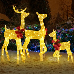 Syemin Decorative Holiday Scene Props 3-Piece Lighted Christmas Reindeer Family Set Outdoor Decorations Christmas Home Decor, Gold, 8.26"*27.95"*48" - 1 of 4
