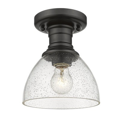 Hines 7" Transitional Semi-Flush Ceiling Light in Rubbed Bronze with Opal Glass