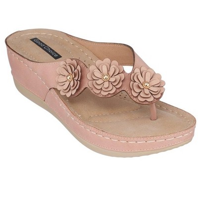 GC Shoes Ammie Blush 10 Flower Comfort Slide Wedge Sandals