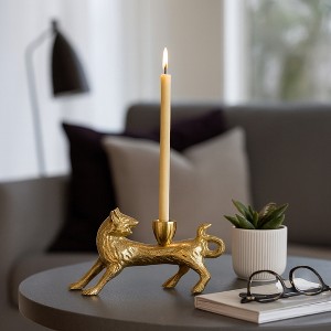 Decorative Metal Fox Taper Candle Holder for Home Decor - Artistic Candlestick Holders for Shelf, Office Spaces, or Living Room Decor - 4", Gold - 1 of 4