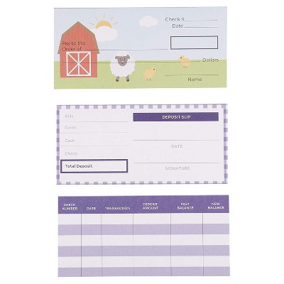 Blue Panda Kids Checkbook Set - Play Check Educational Toy - Financial Literacy for Kids, Farm Animals Design