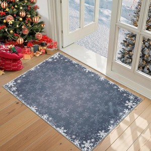 Washable Christmas Decorative Snowflake Area Rug Non-Slip Low Pile Indoor Xmas Rugs for Living Room Bedroom - 1 of 4