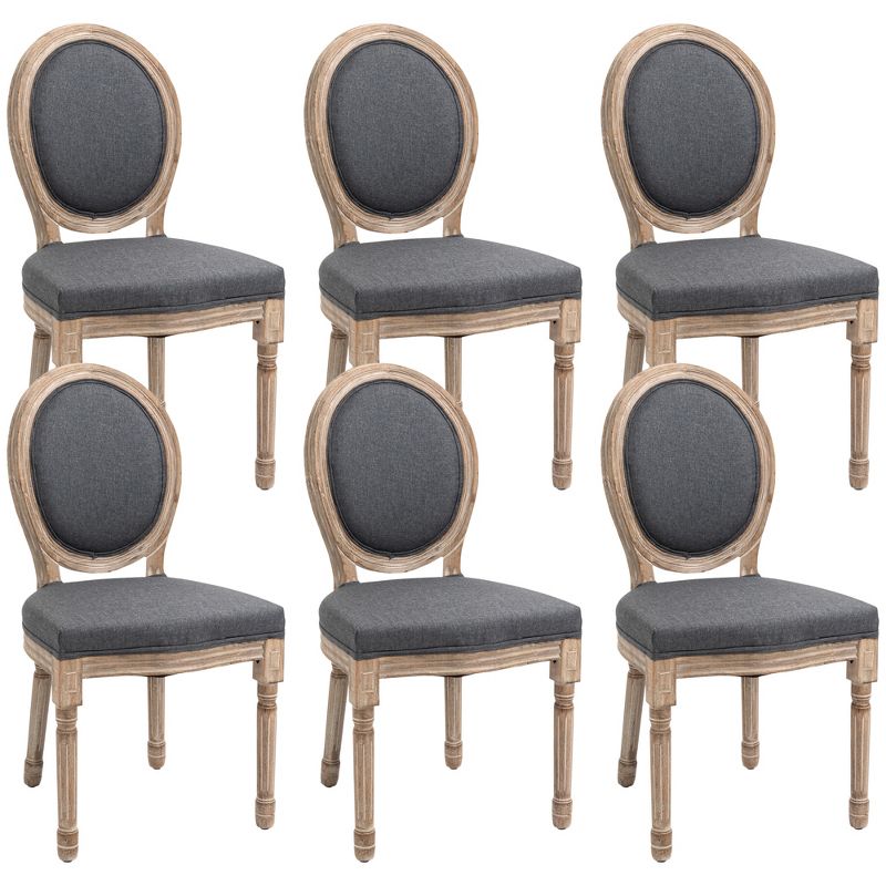 HOMCOM Vintage Armless Dining Chairs Set of 6, French Chic Side Chairs with Curved Backrest and Linen Upholstery for Kitchen, or Living Room, Gray, 1 of 7