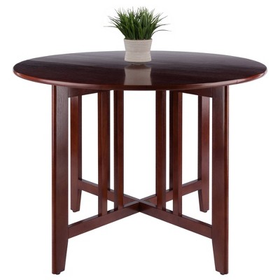 42" Transitional Round Walnut Wood Extendable Dining Table