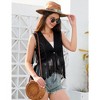 Whizmax Tassel Demin Vest  For Women Sleeveless Cowboy Stitching Color Blocking 70s Hippie Singal Button Crop Outwear Vests - 4 of 4
