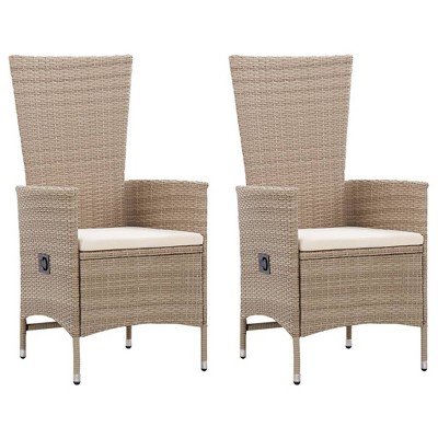 vidaXL Patio Chairs, Set of 2, Poly Rattan in Beige, Reclining Armchair with Cushions, Weather-Resistant, Comfortable
