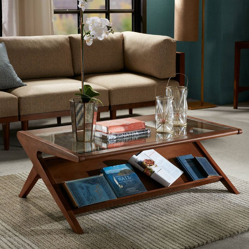 Rocket Coffee Table with Tempered Glass Pecan, 3 of 8