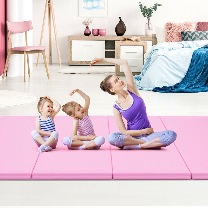 4' x 8' x 2'' Folding Gymnastics Mat Four Panels Gym PU Leather EPE Foam Blue/Pink, 3 of 11