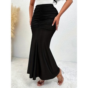Women's High Waist Pleated Maxi Skirt with Elastic Waist - 1 of 4