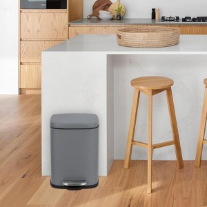 Trash Can, 1.3 Gallon Stainless Steel Trash Can with Soft-close Lid, Step-on Wastebin with Removable Inner Bucket for Kitchen Bathroom Office - 1 of 4