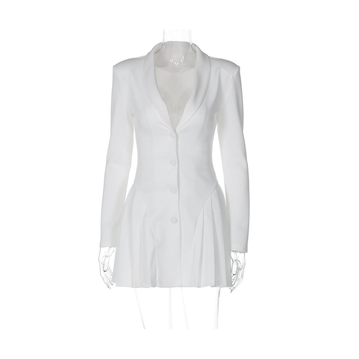 Женские платья YesFashion Women's Blazer Dress Deep V-Neck Single-Breasted Pleated Hem Long Sleeve Bodycon Mini Dress, White, M — фото 2