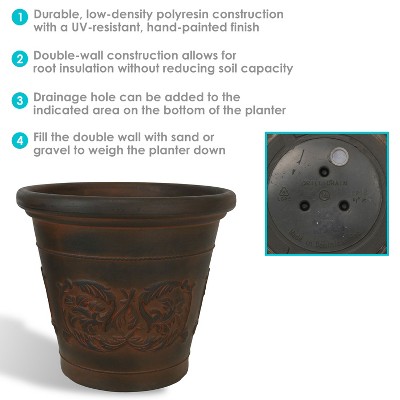 Arabella Rust Finish Polyresin Outdoor Planter Set - 16"