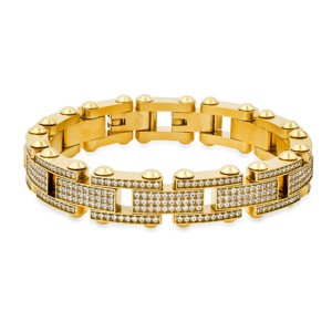 Steeltime Men's stainless steel and simulated diamonds tennis link bracelet. Color Options: Silver, Gold - 1 of 4
