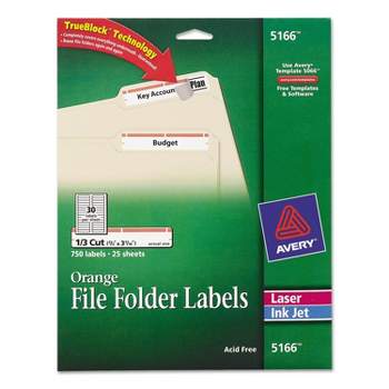 Avery Permanent File Folder Labels TrueBlock Inkjet/Laser Orange Border 750/Pack 5166