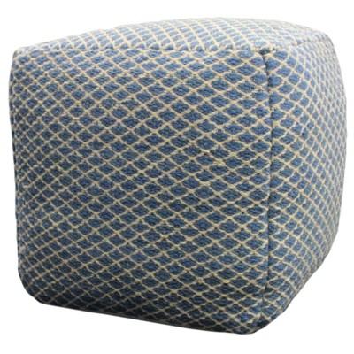 Moti Lia Blue Ottoman Pouf  18" Upholstered in Soft Blue Fabric