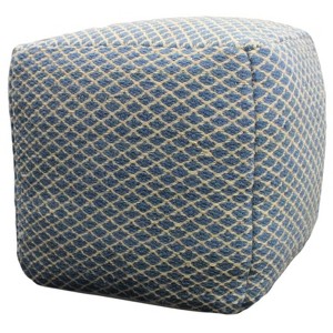 Moti Lia Blue Ottoman Pouf  18" Upholstered in Soft Blue Fabric - 1 of 4