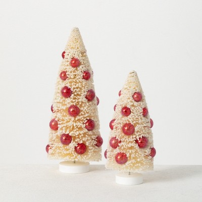 Sullivans 1' & 0.75' Bottle Brush with Ornaments Artificial Tree Set of 2, 12"H & 9"H White