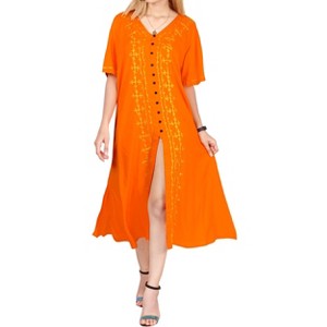 LA LEELA Women's Vacation Wear Casual Short Sundress Summer Vacation Loose Holiday House Wear Beach Dresses 12-16 Orange, Solid - 1 of 4